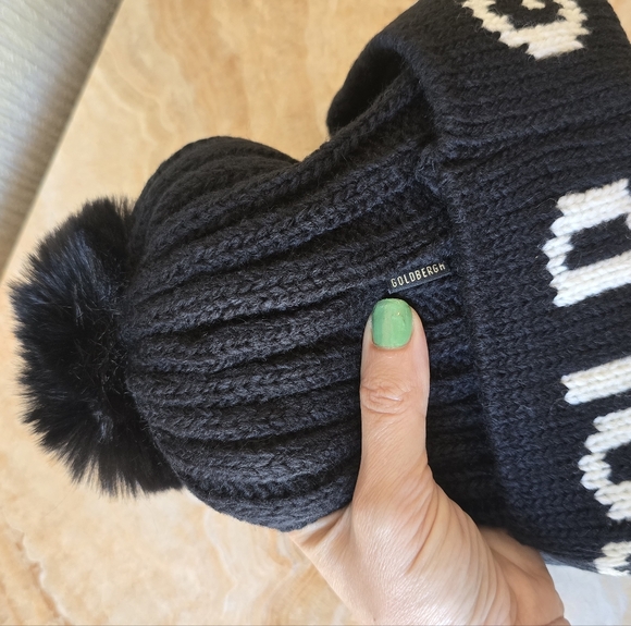 Goldbergh Hodd Faux Fur Beanie Black Cream White - Picture 11 of 12